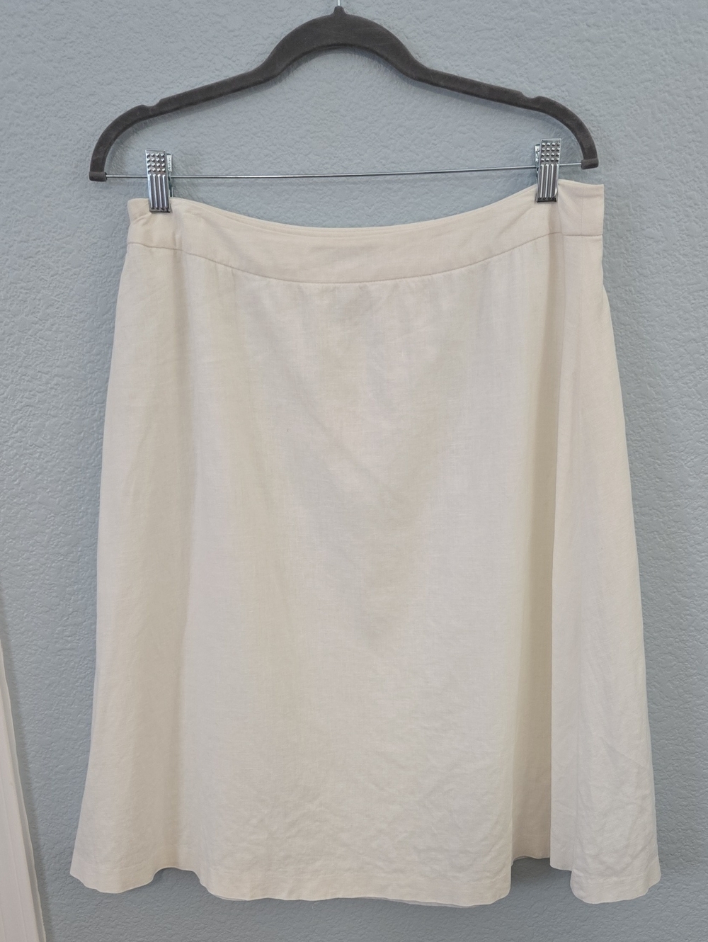 VINTAGE COVINGTON A-Line Linen Blend Off White Midi Skirt Side Zip Lined Sz 14P